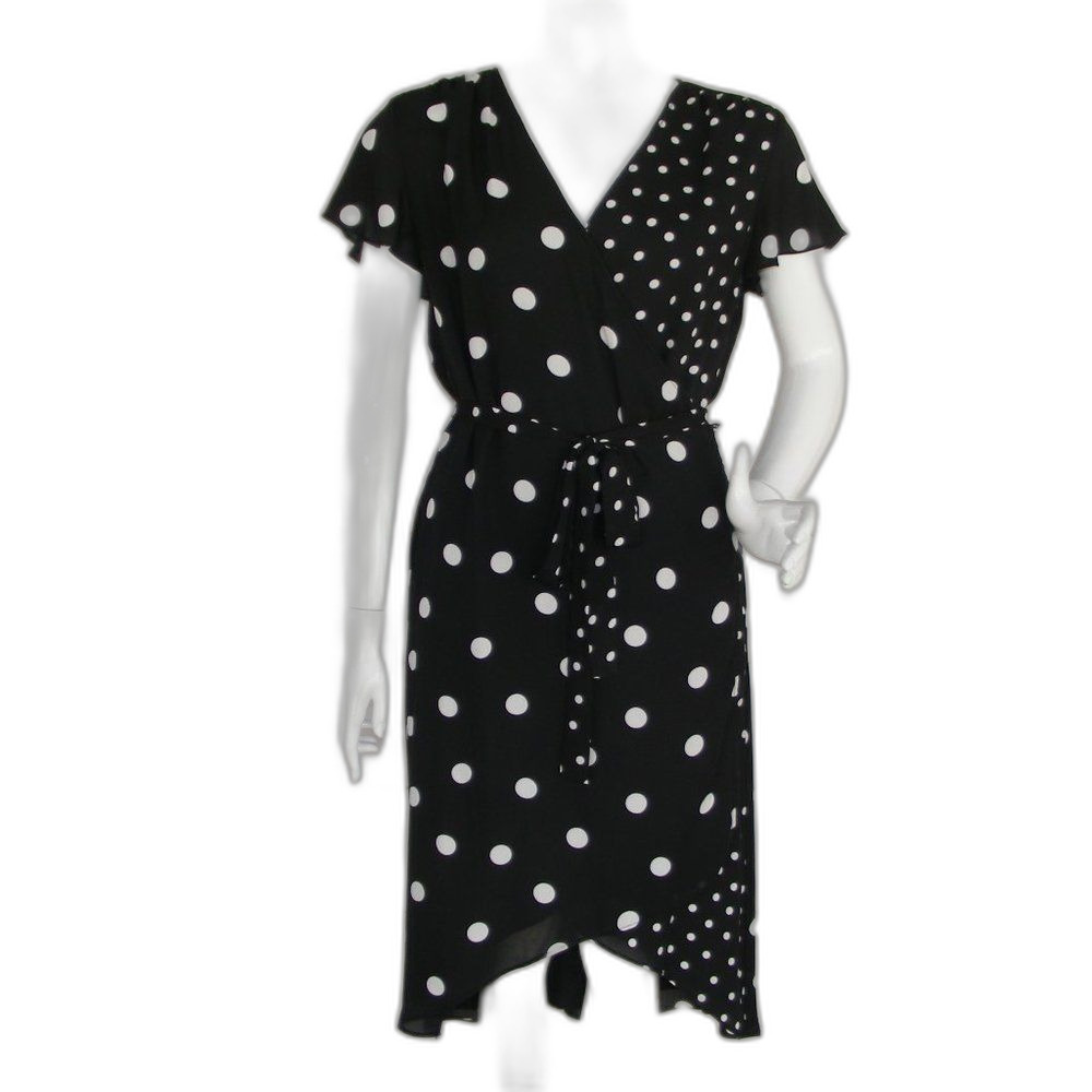 WORTHINGTON Wrap Dress, M, Varying Polka dots, Flutter sleeve